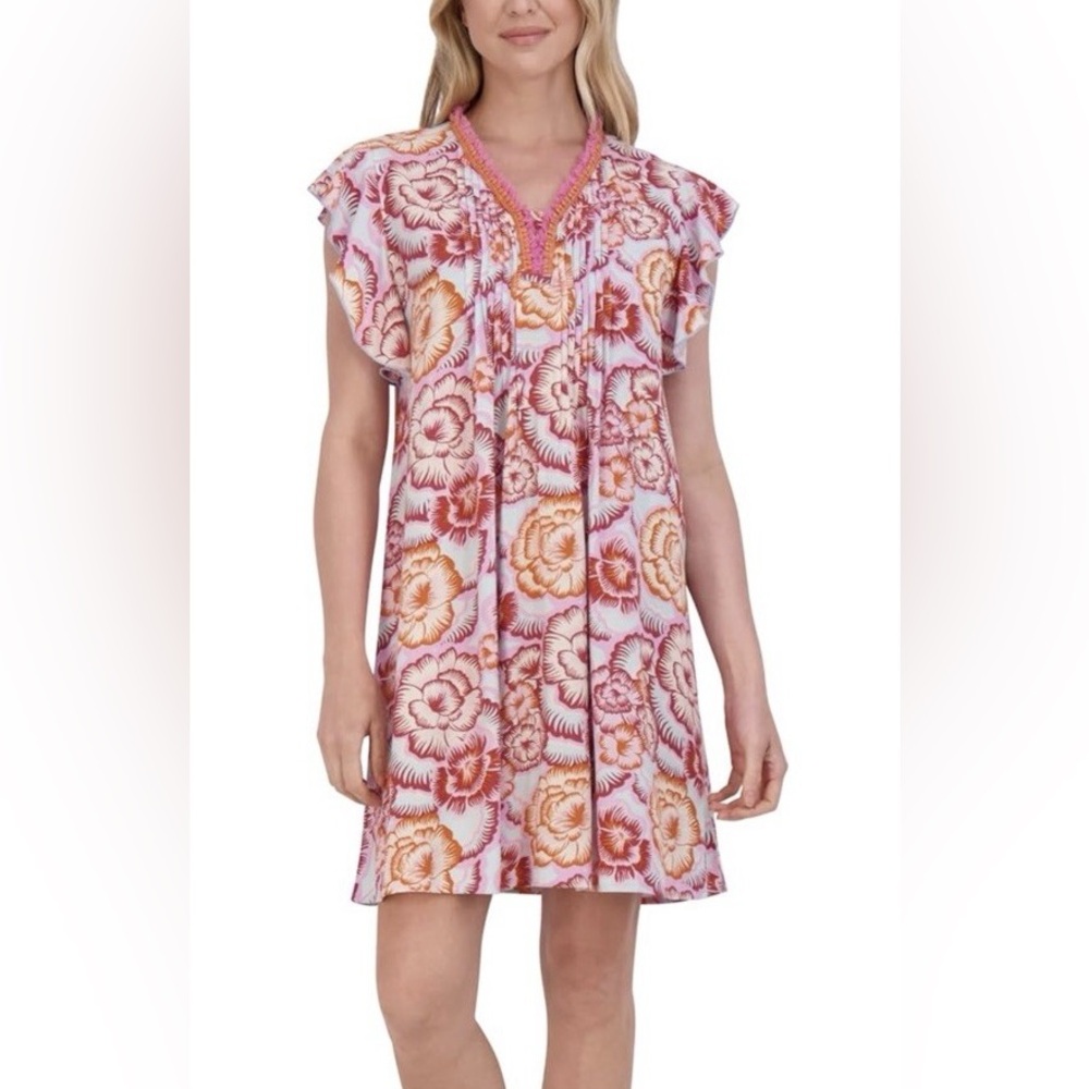 Stella Parker Flutter Sleeve A Line Tropical sleep casual Floral Dress resort L